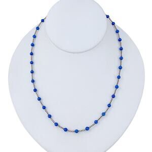 Estate Sterling Silver 925 Lapis Lazuli Beaded Necklace 16"-18"